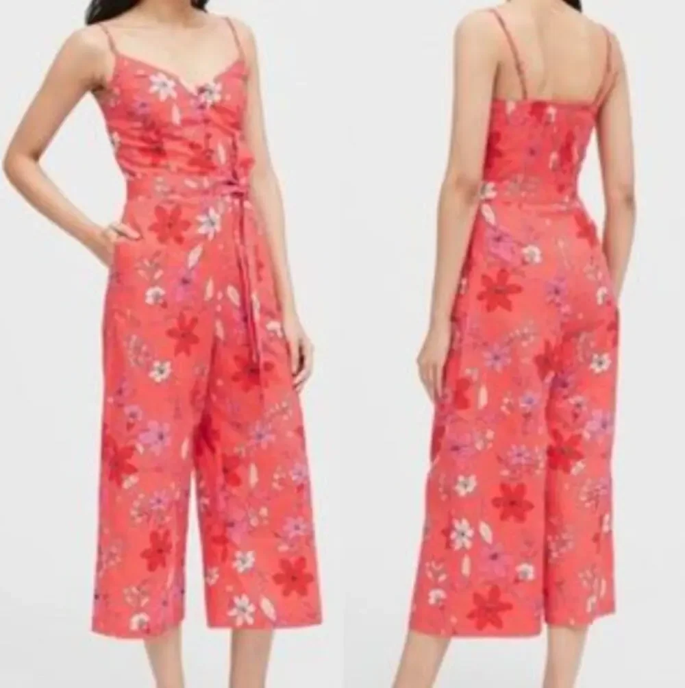Banana Republic Cropped Wide Leg Floral Jumpsuit Medium Linen Cotton 548121
